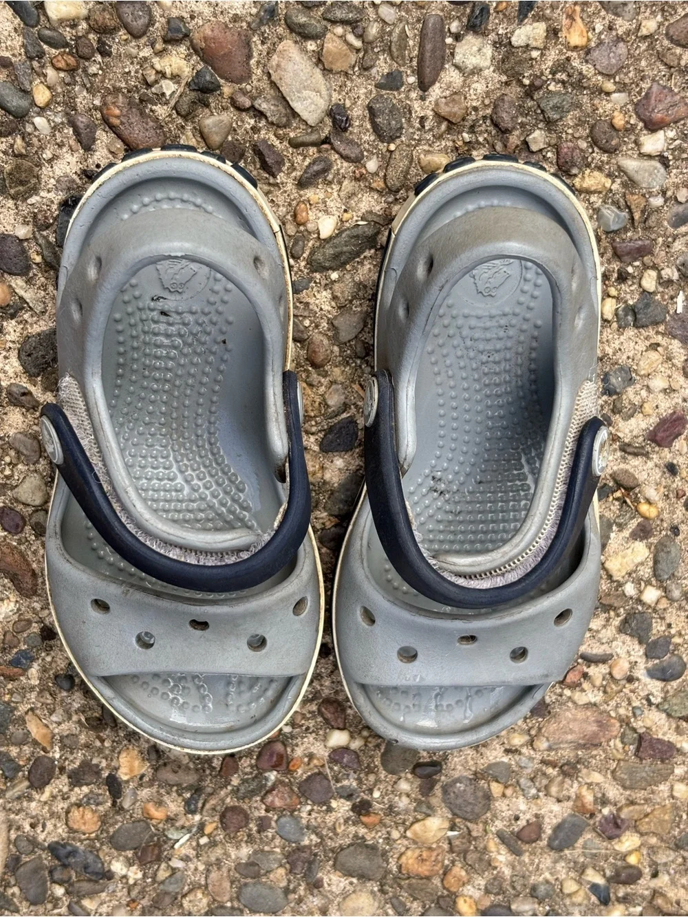 Crocs Kids' Crocband Sandals in light grey and navy size 7